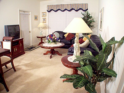 Living area viewed from entry foyer for K's Butterfly at Windsor Palms Resort