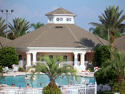 Clubhouse swimming pool viewed from stairwell of K's Butterfly