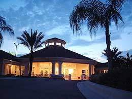 Exterior of clubhouse at night