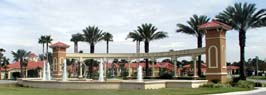 Distant view of dolphin fountain