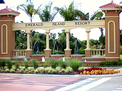 Entry fountain to Emerald Island Resort