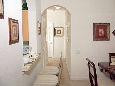 Hallway to bedrooms viewed from entry foyer of K's Butterfly